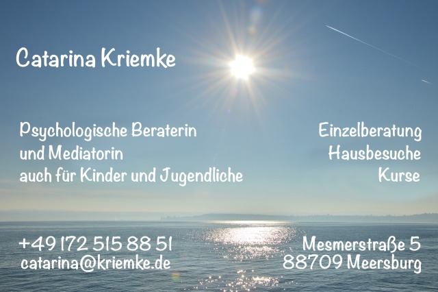 Visitenkarte Catarina Kriemke, psychologische Beraterin, Mediatorin, Einzelberatung, Kurse, Hausbesuche